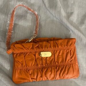 Orange Ruched Clutch Bag